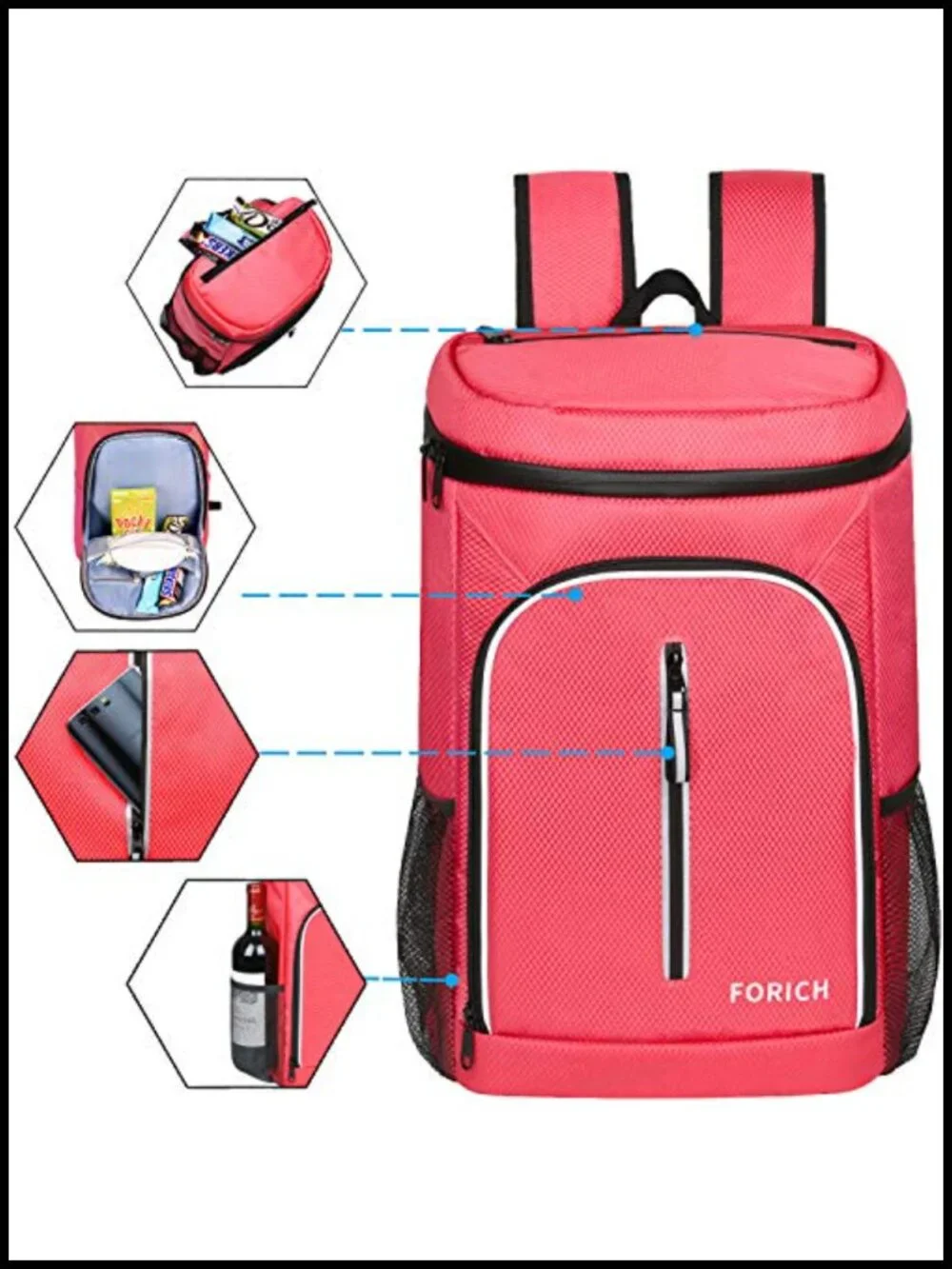 Insulated Leakproof Cooler Backpack - 30L Travel Hiking Camping Lunch Wine